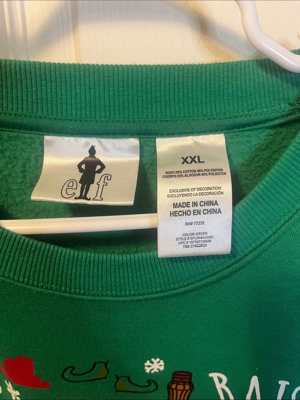 Buddy the Elf Green Graphic Crewneck Sweater with Iconic Movie Print - Picture 3 of 5